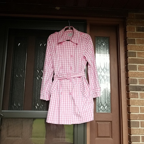 Joan Rivers Jackets & Blazers - Joan Rivers pink gingham double breasted rain coat